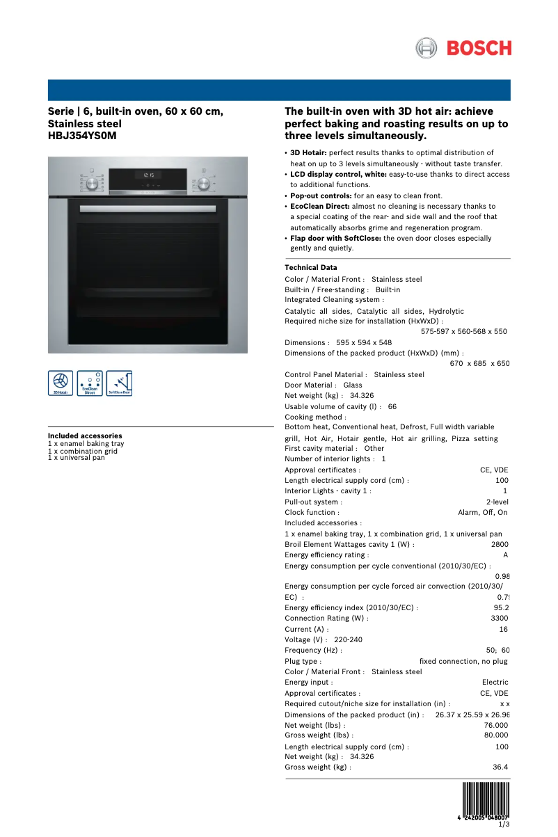 First page image of the manual for HBJ354YS0M