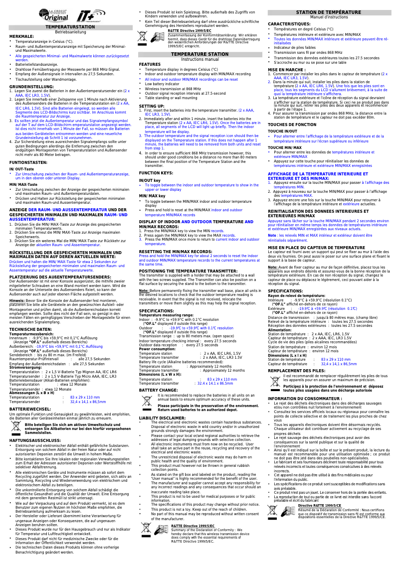 Page 1 of the manual User Manual Velleman WS9009