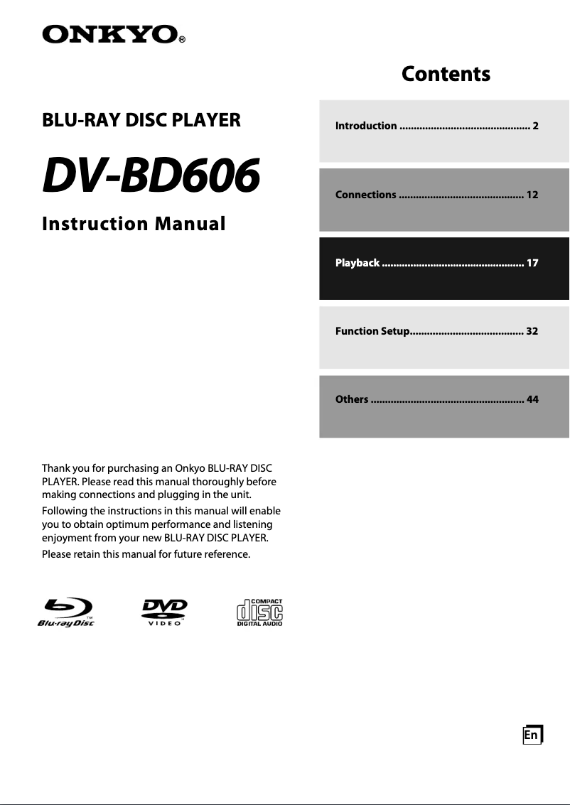 First page image of the manual for DV-BD606