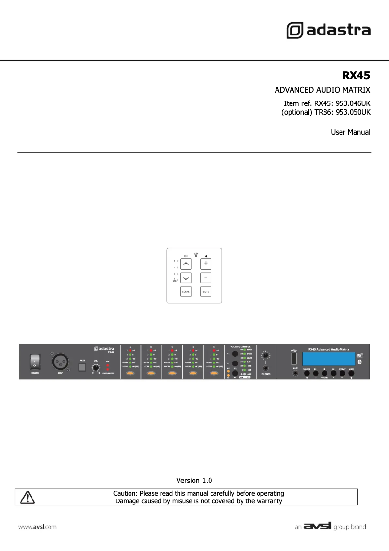 First page image of the manual for RX45