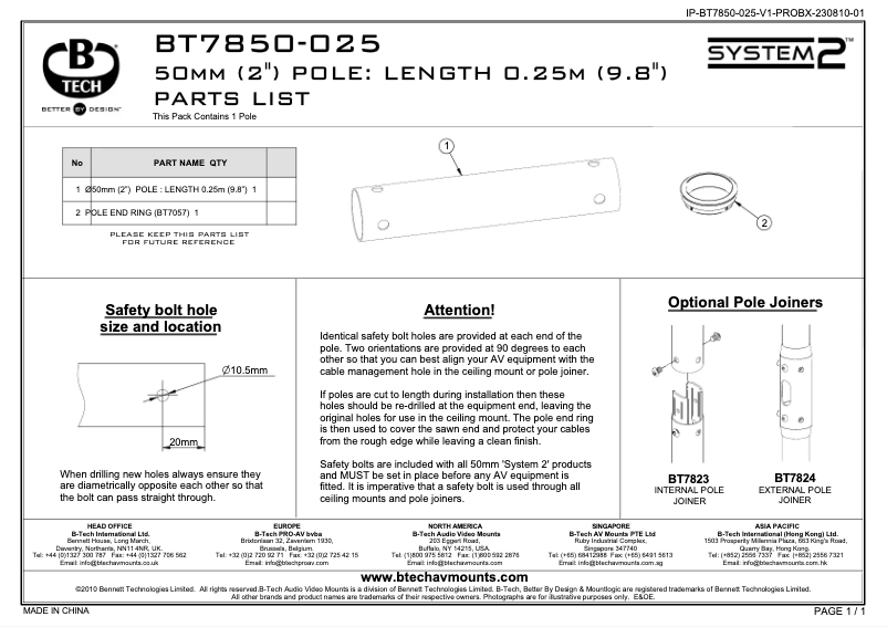 Page 1 of the manual User Manual B-Tech System 2 BT7850-025