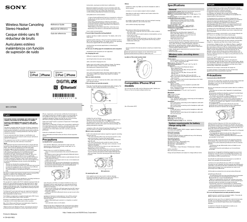 First page image of the manual for WH-CH700N