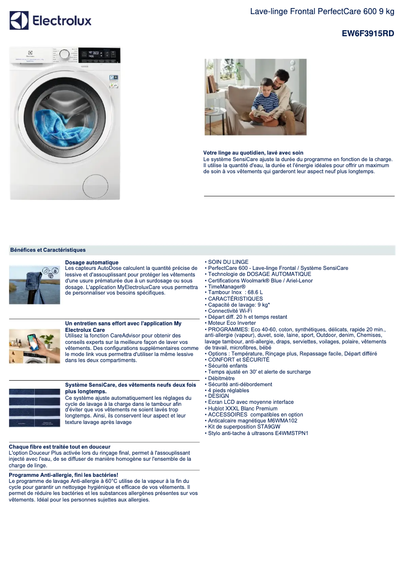 Page 1 of the manual Technical Sheet Electrolux EW6F3915RD
