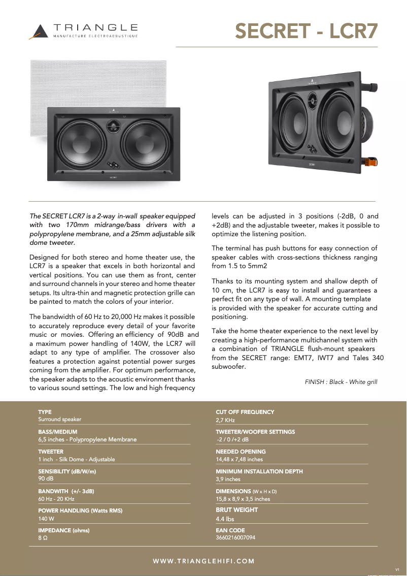 First page image of the manual for Secret LCR7