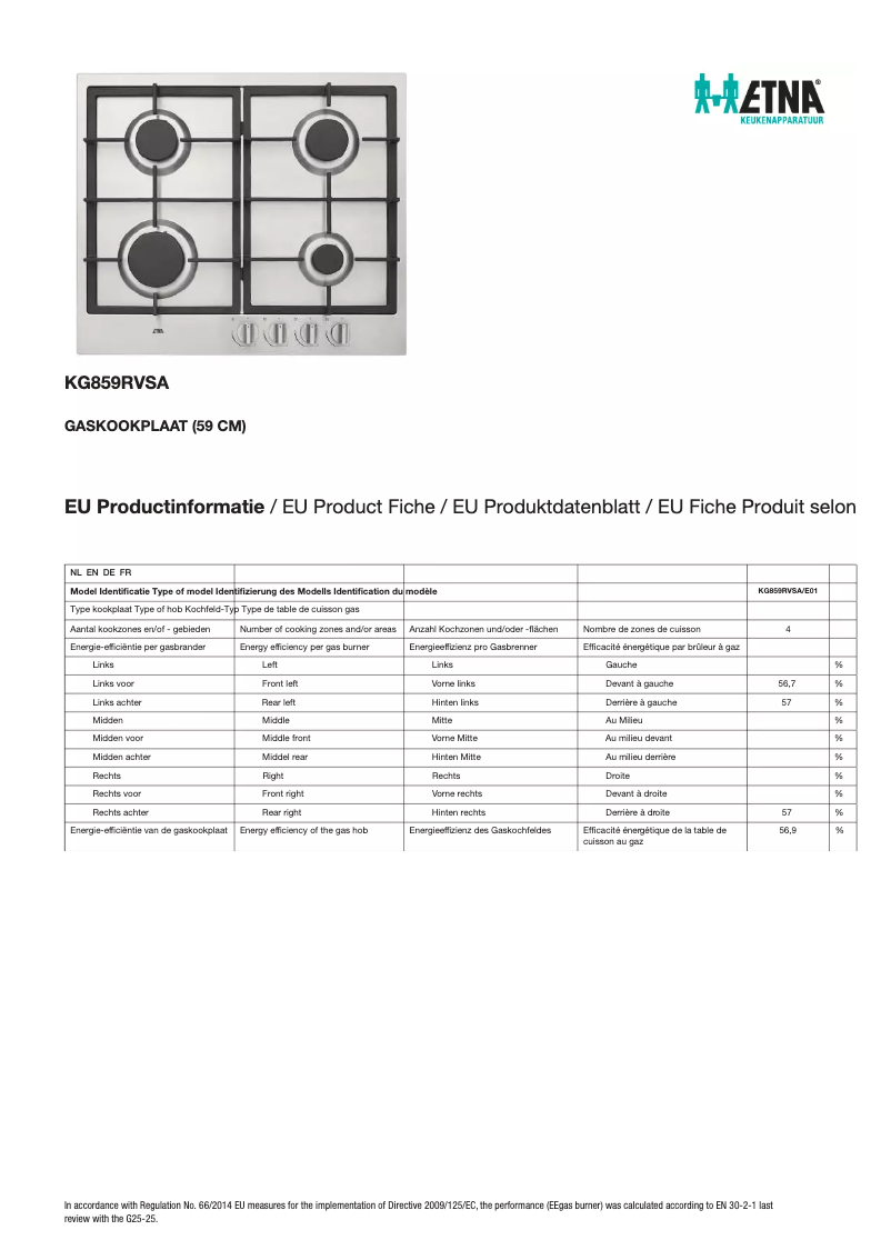 Page 1 of the manual Technical Sheet Etna KG859RVSA