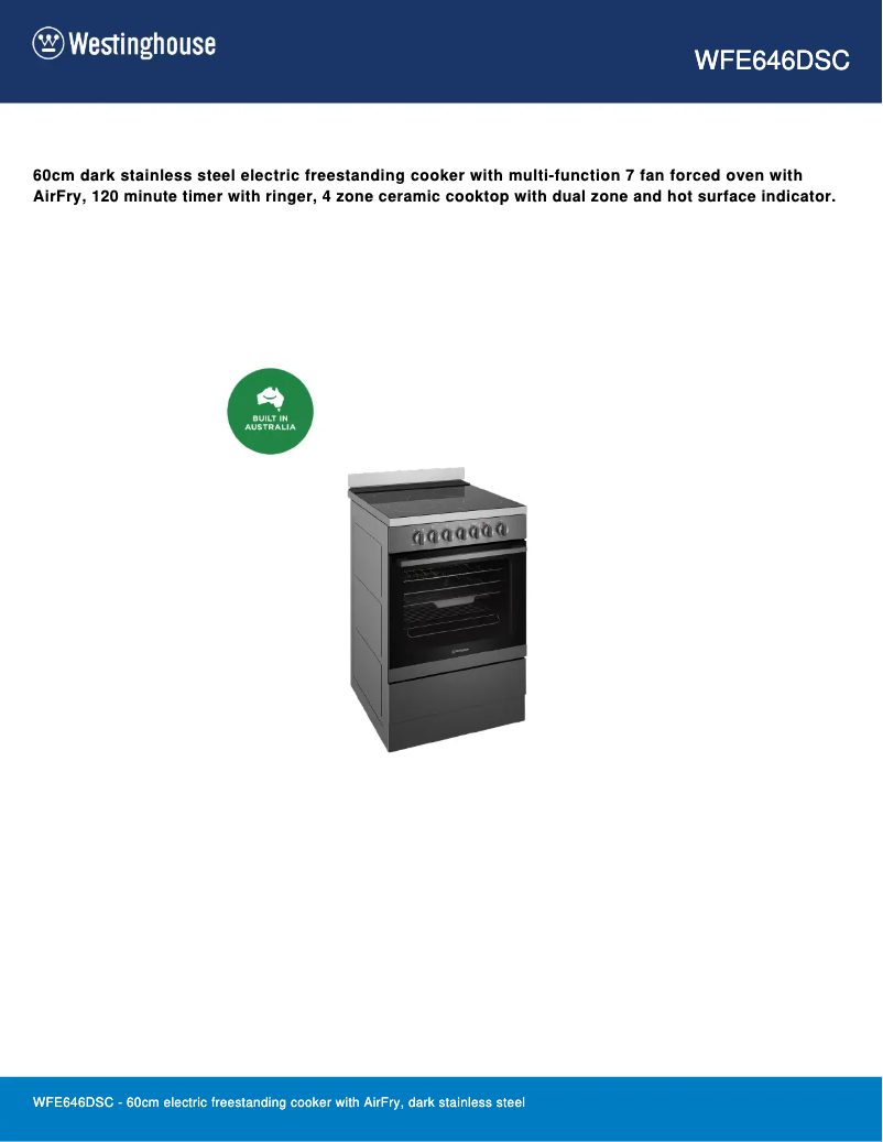 First page image of the manual for WFE646DSC