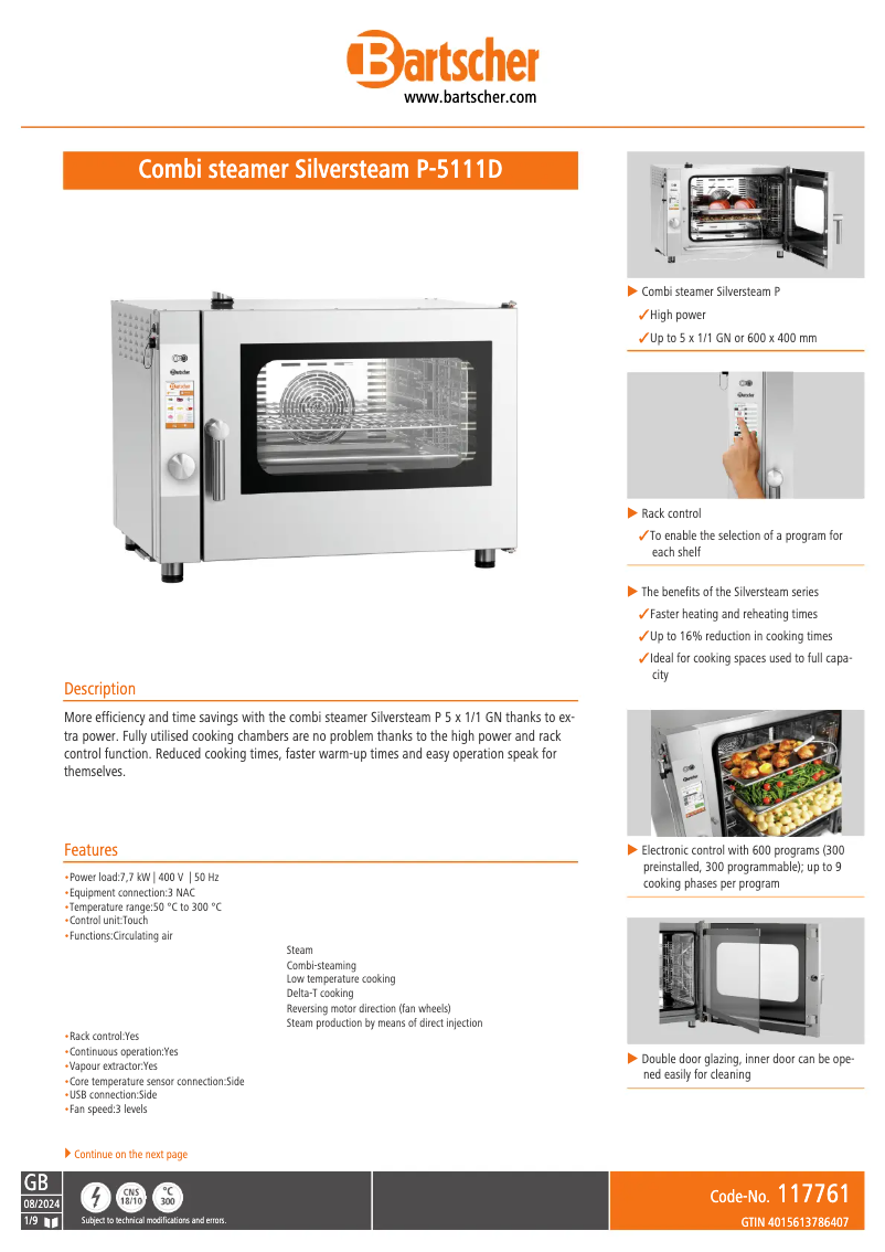 Page 1 of the manual Technical Sheet Bartscher 117761