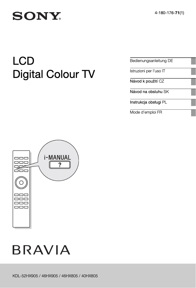 Page 1 of the manual User Manual Sony Bravia KDL-40HX805AEP