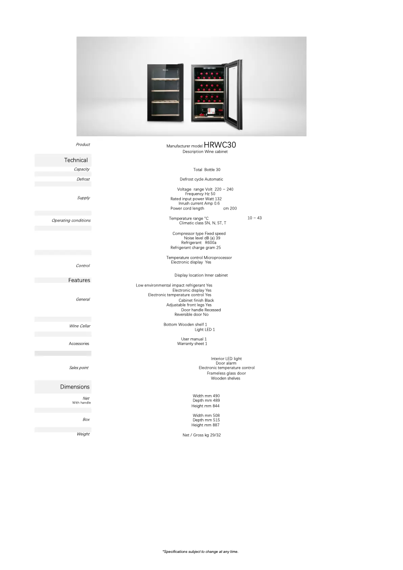 First page image of the manual for HRWC30