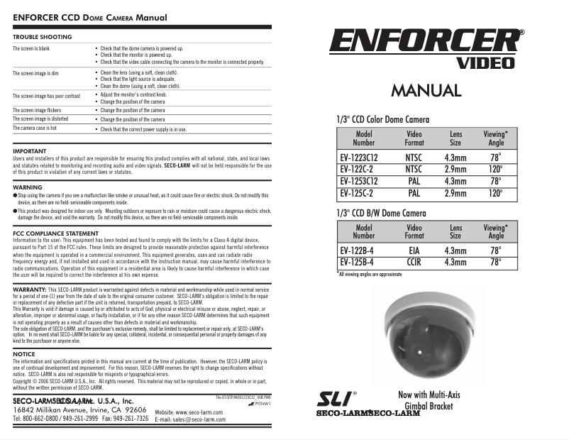 First page image of the manual for EV-122B-4