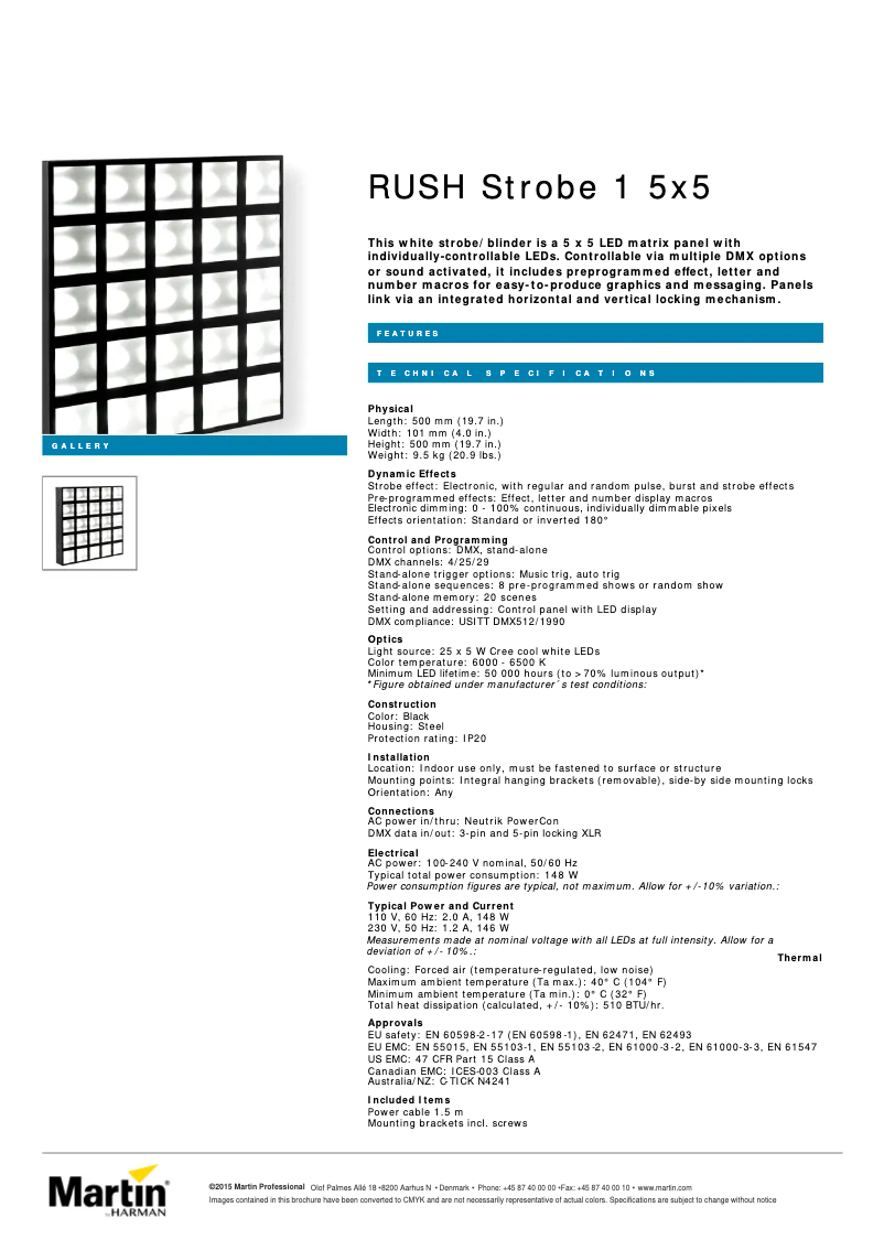 Page 1 of the manual Technical Sheet Martin RUSH Strobe 1 5x5