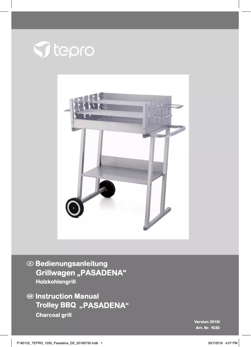 First page image of the manual for Pasadena 1030