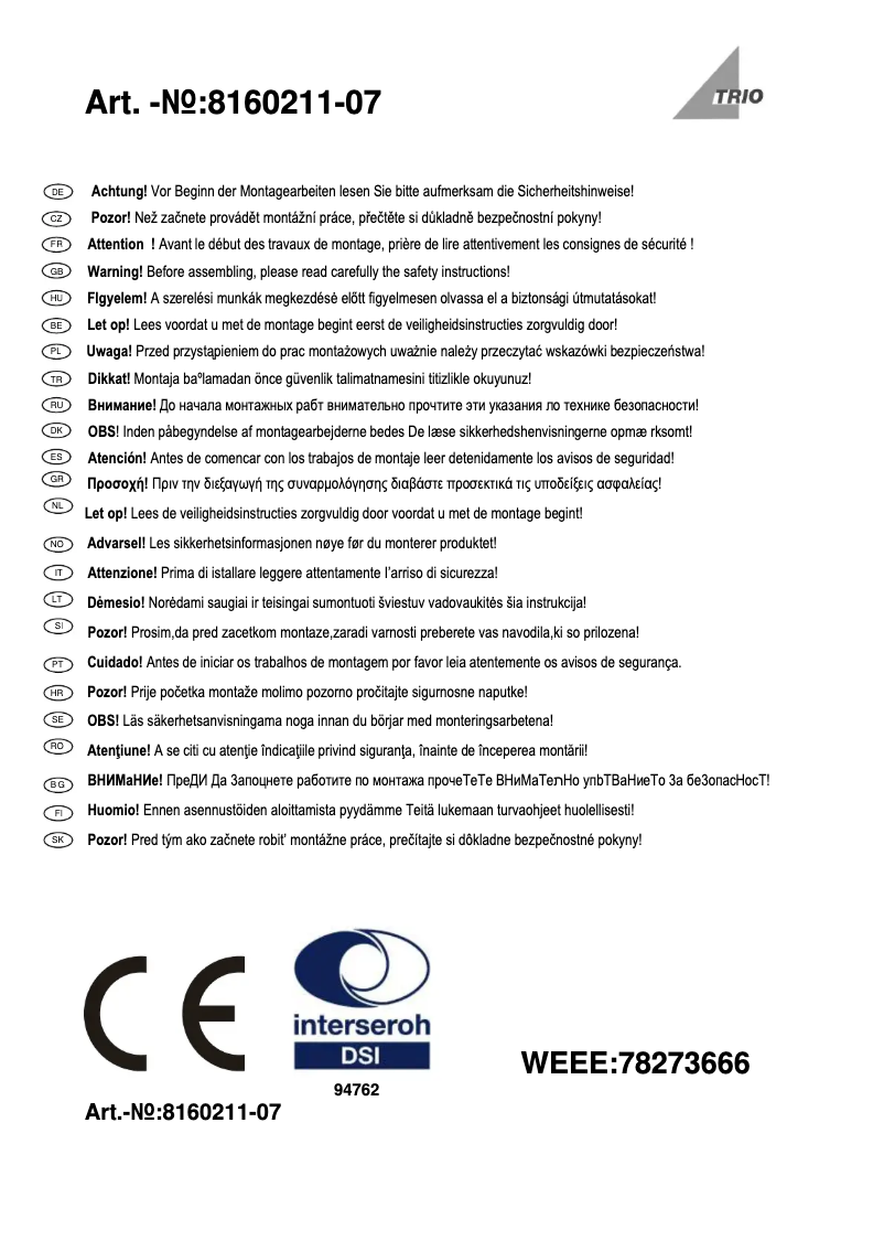 Page 1 of the manual User Manual Trio Lighting Marlon 8160211-07