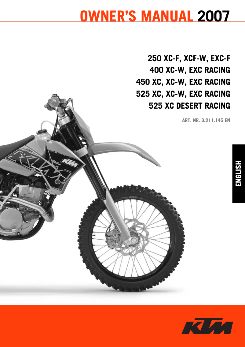 First page image of the manual for 450 XC-W (2007)