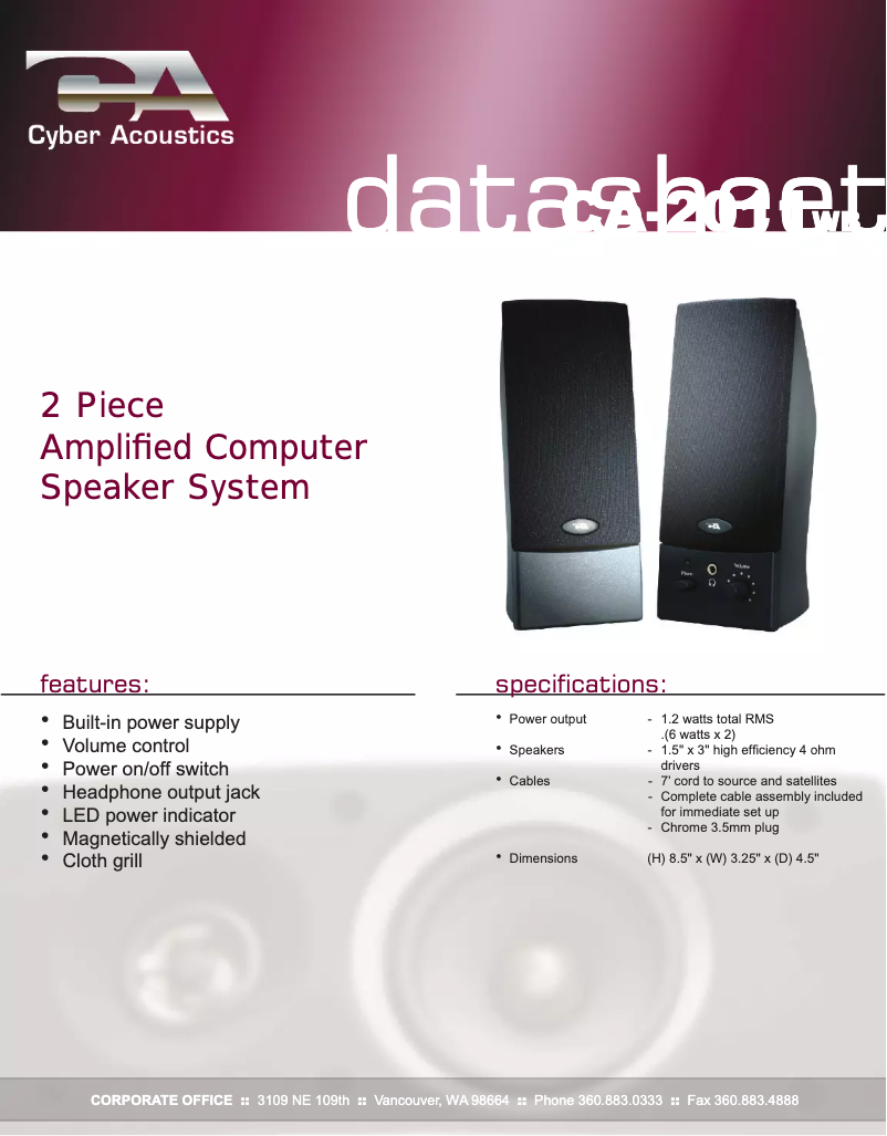 Page 1 of the manual User Manual Cyber Acoustics CA-2011WB