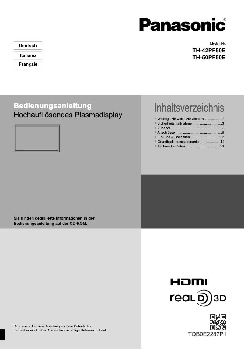 First page image of the manual for TH-42PF50E