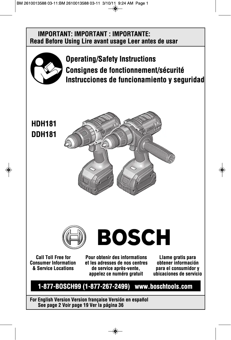 Page 1 of the manual User Manual Bosch HDH181-01