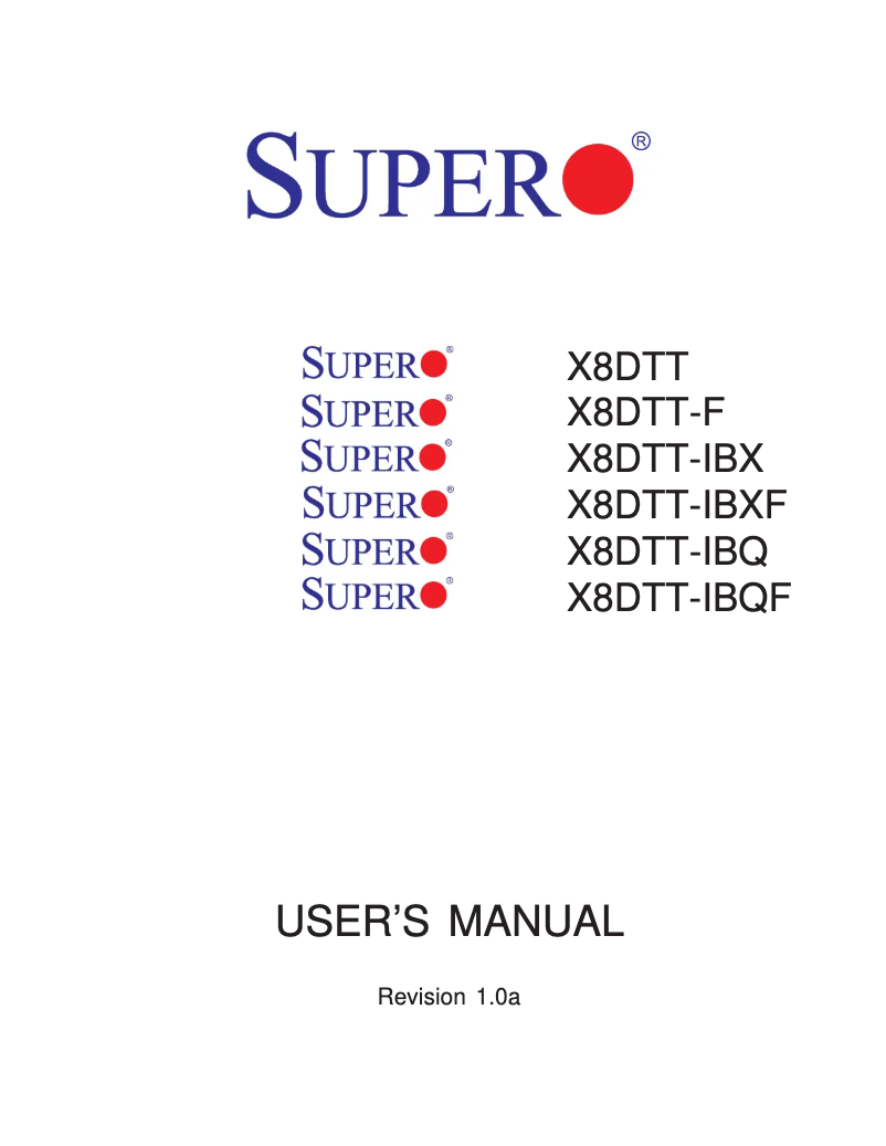 Page 1 of the manual User Manual Supermicro MBD-X8DTT-F-B