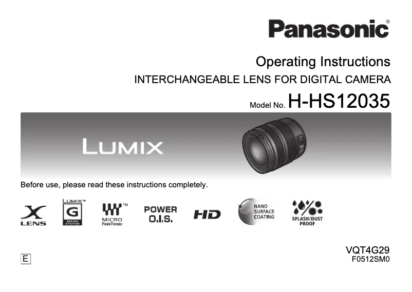 First page image of the manual for Lumix H-HS12035