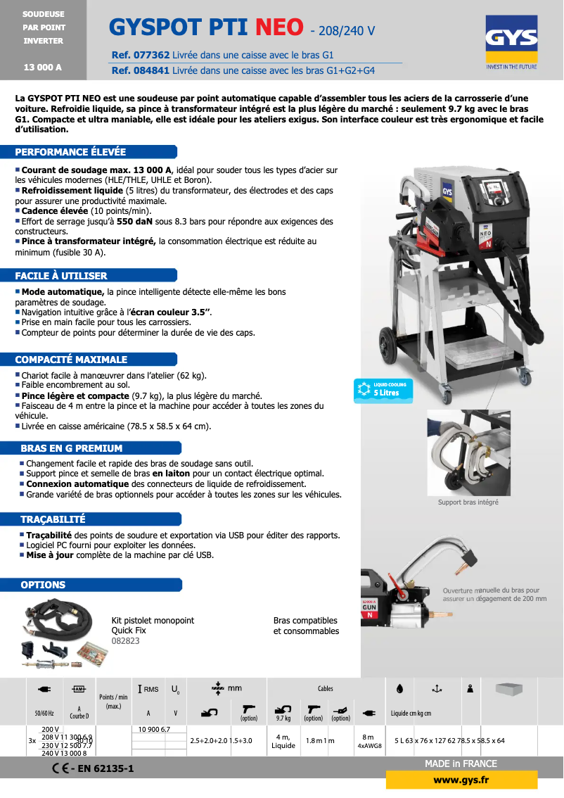 Page 1 of the manual Technical Sheet GYS Gyspot PTI NEO