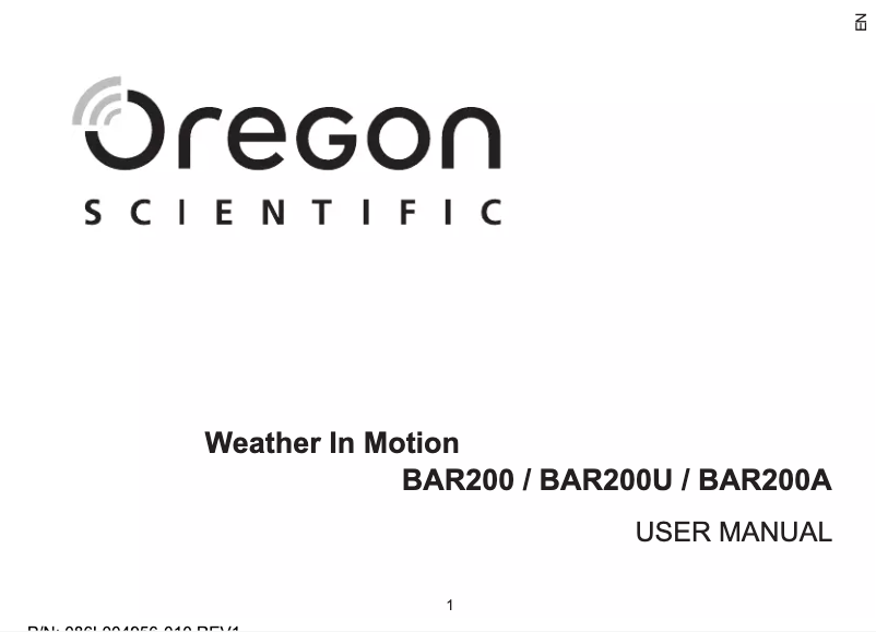 Page 1 of the manual User Manual Oregon Scientific BAR 200