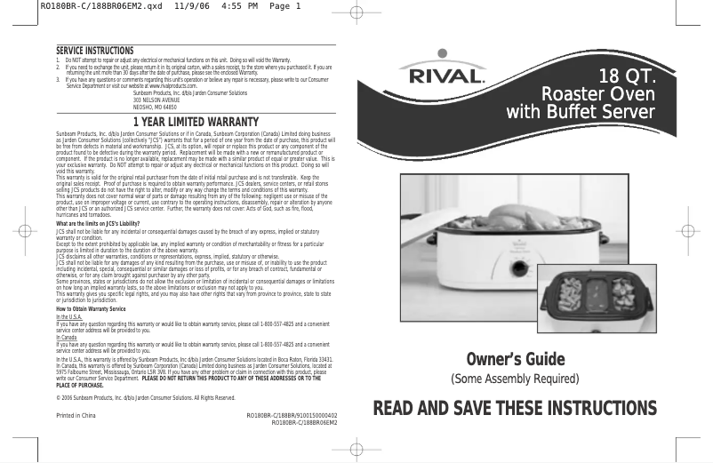First page image of the manual for RO188BR