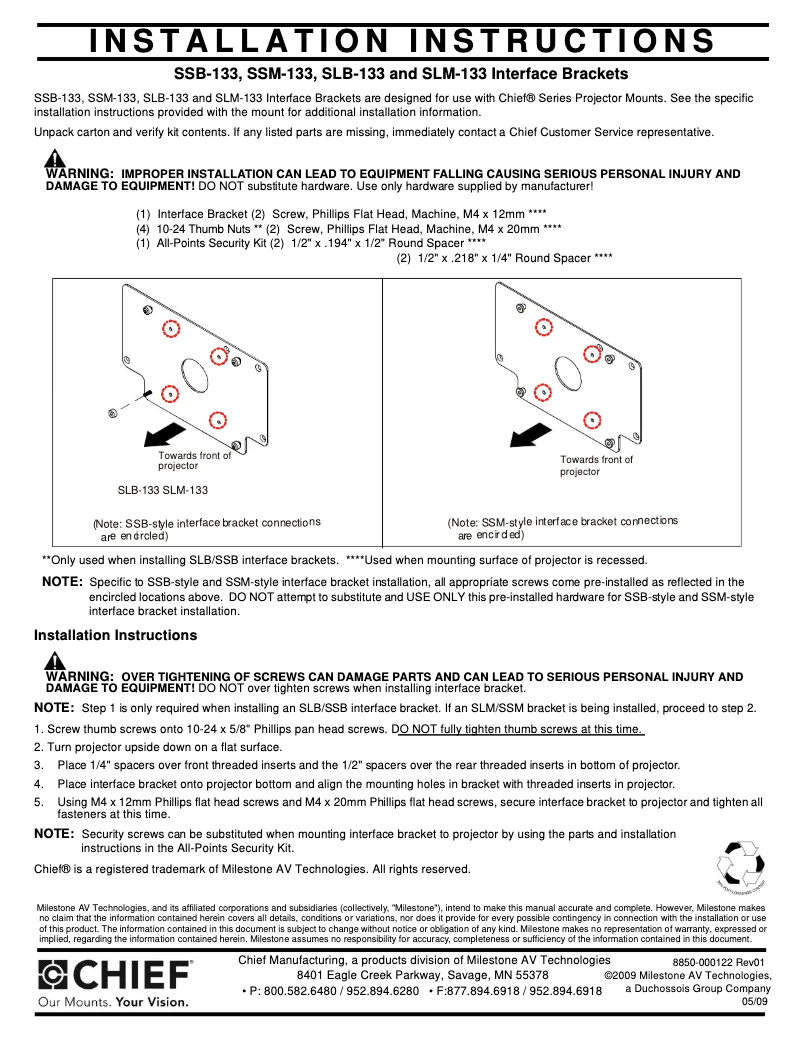 Page 1 of the manual User Manual Chief SLB133