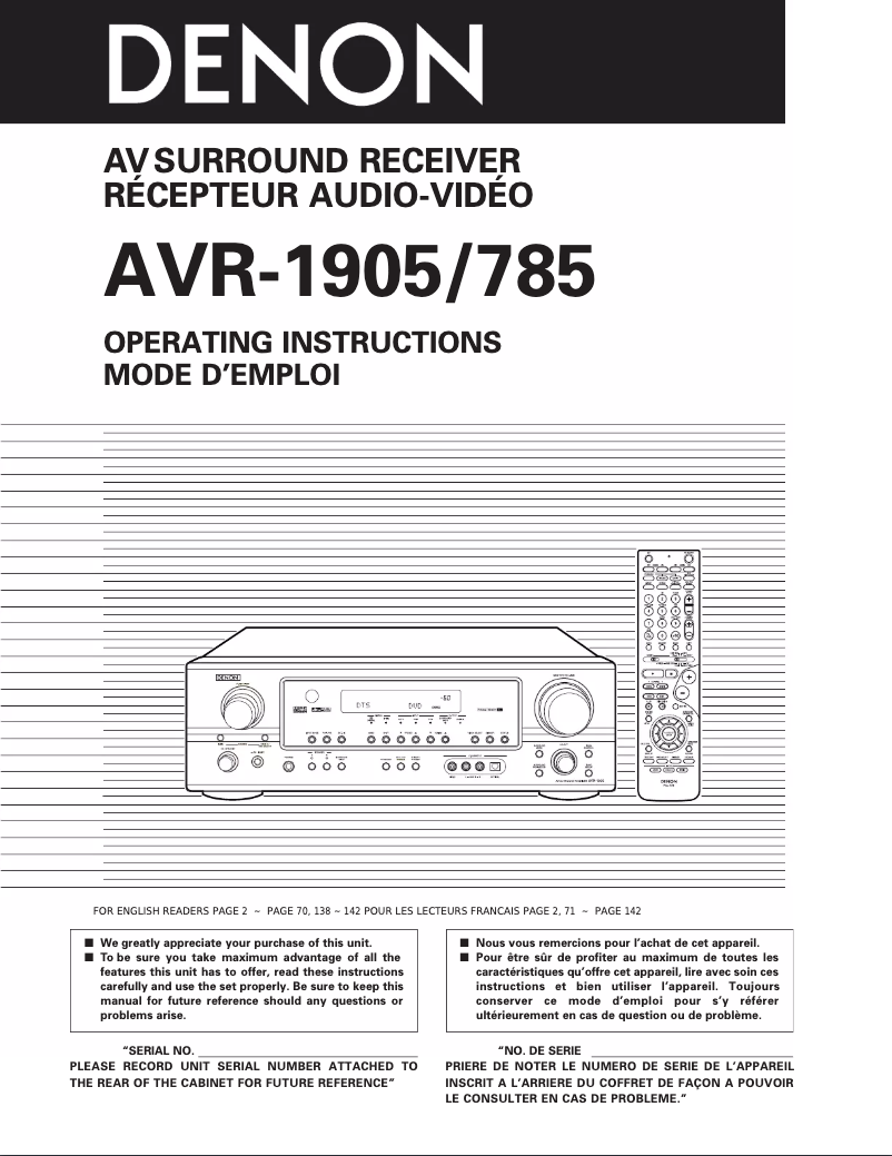 Page 1 of the manual User Manual Denon AVR-785S