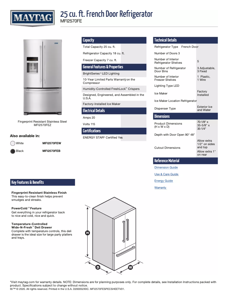 First page image of the manual for MFI2570FEB
