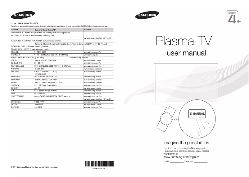 First page image of the manual for PS43D490A1W