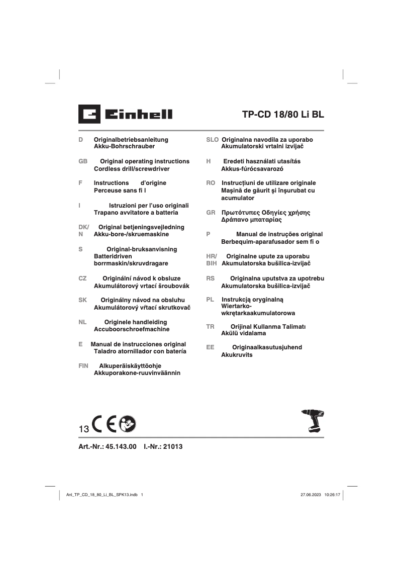 First page image of the manual for TP-CD 18/80 Li BL