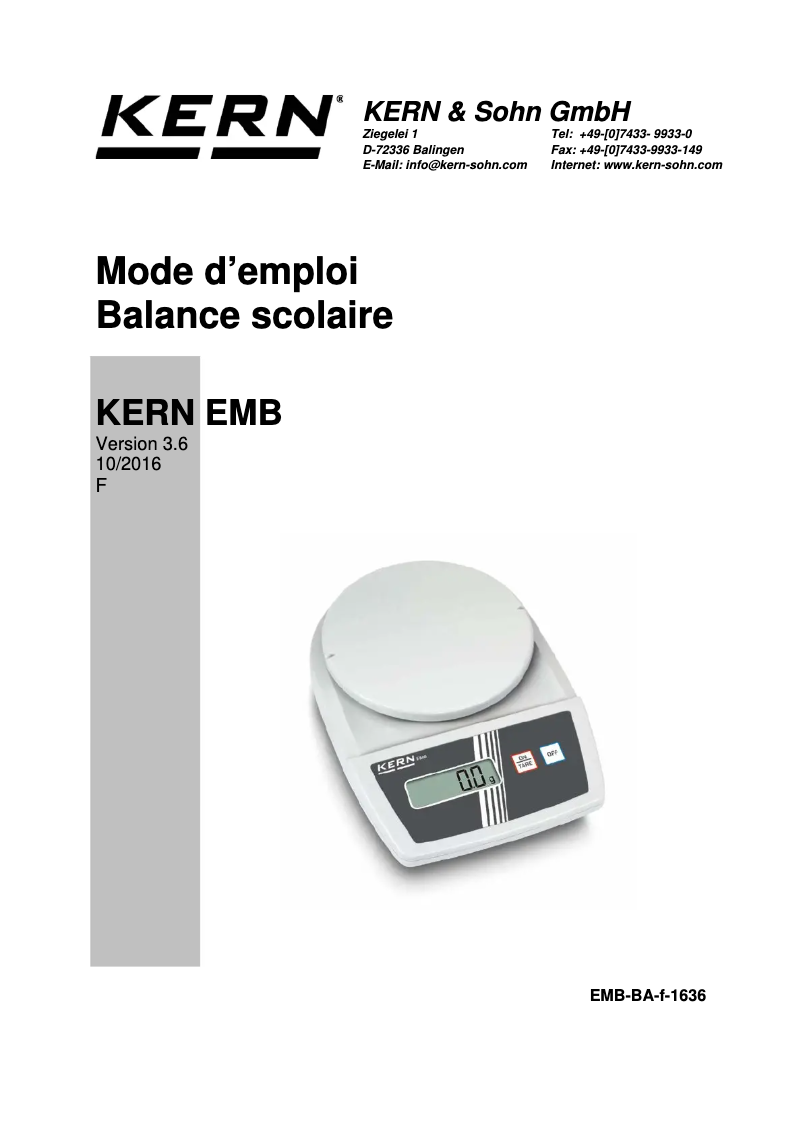 Page 1 of the manual User Manual Kern EMB 200-3