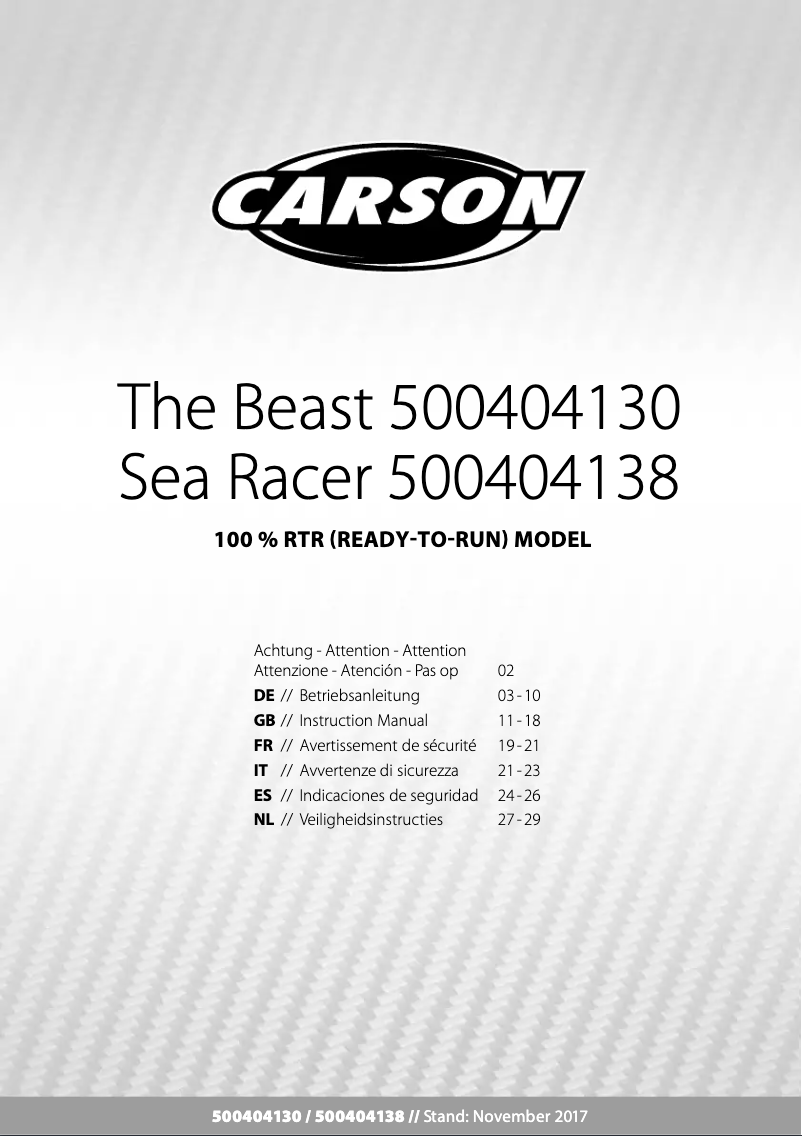 First page image of the manual for The Beast