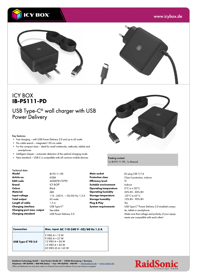 Page 1 of the manual Technical Sheet Icy Box IB-PS111-PD