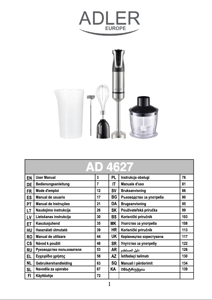 First page image of the manual for AD 4627