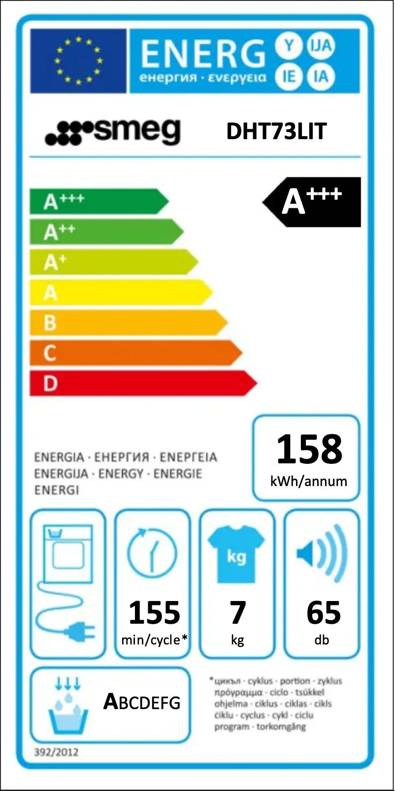 Page 1 of the manual Energy Label Smeg DHT73LIT