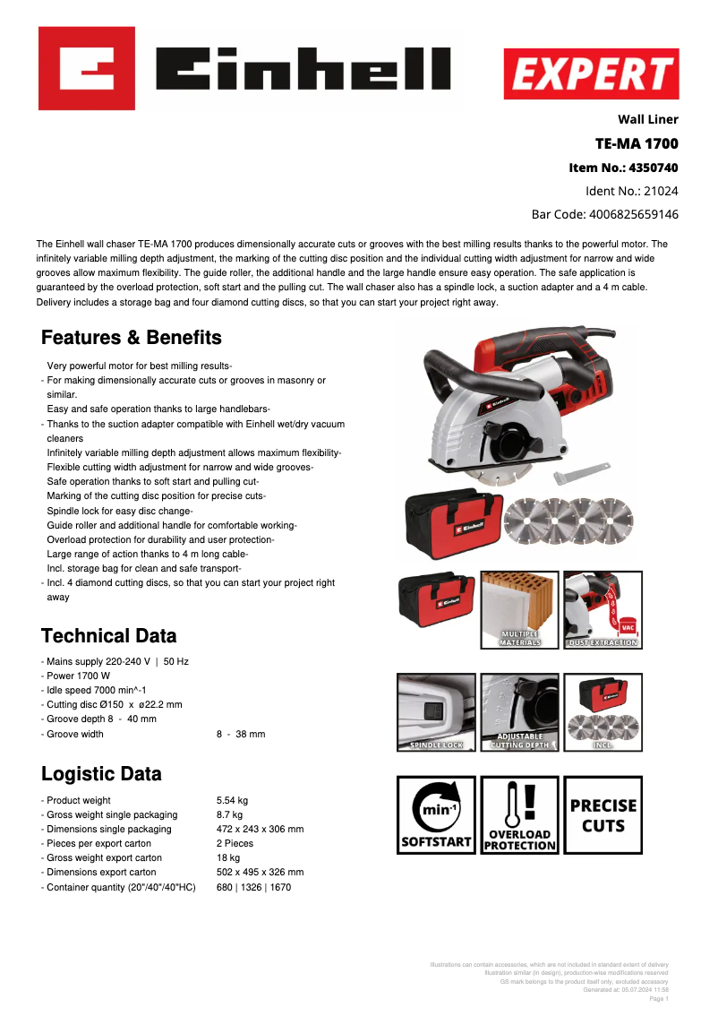 First page image of the manual for TE-MA 1700
