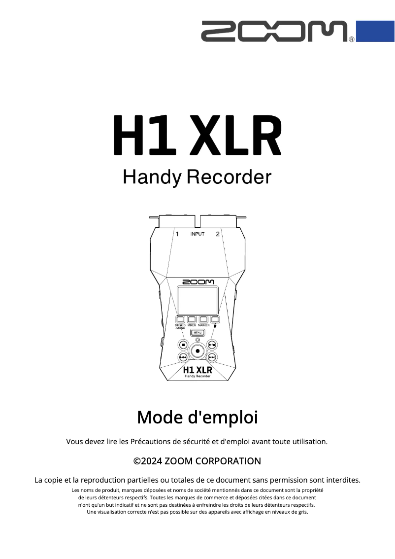 First page image of the manual for H1 XLR