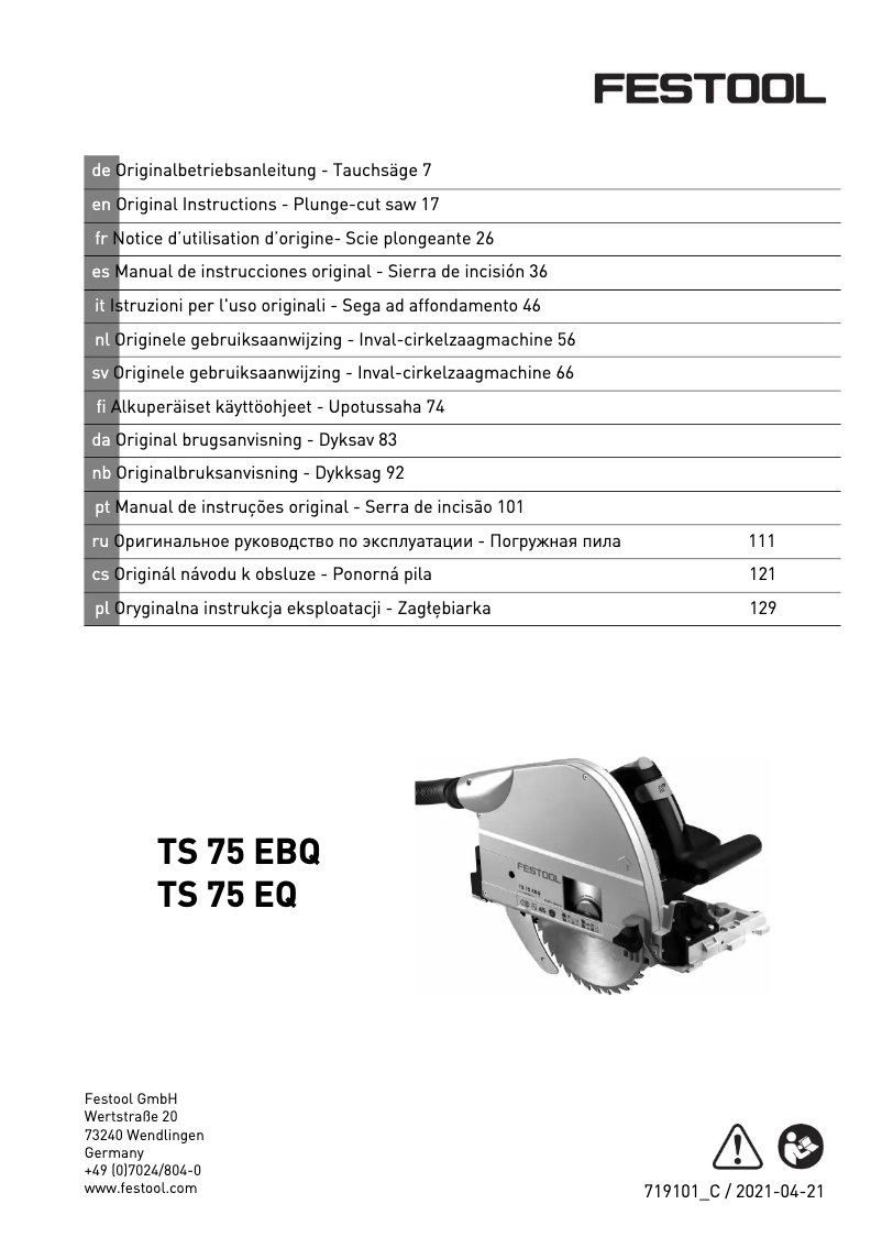 First page image of the manual for TS 75 EBQ-Plus-FS