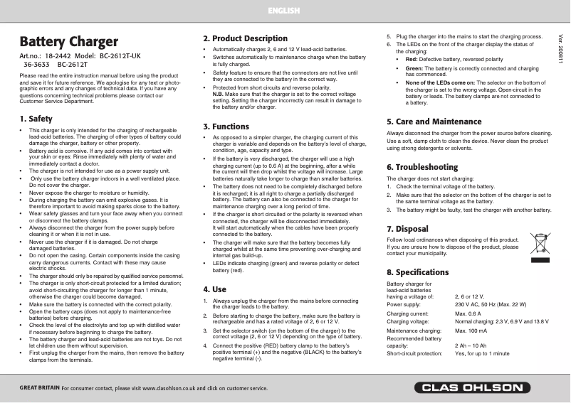 First page image of the manual for BC-2612T