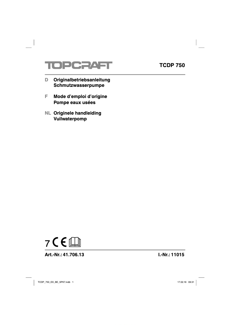 Page 1 de la notice Manuel utilisateur Topcraft TCDP 750