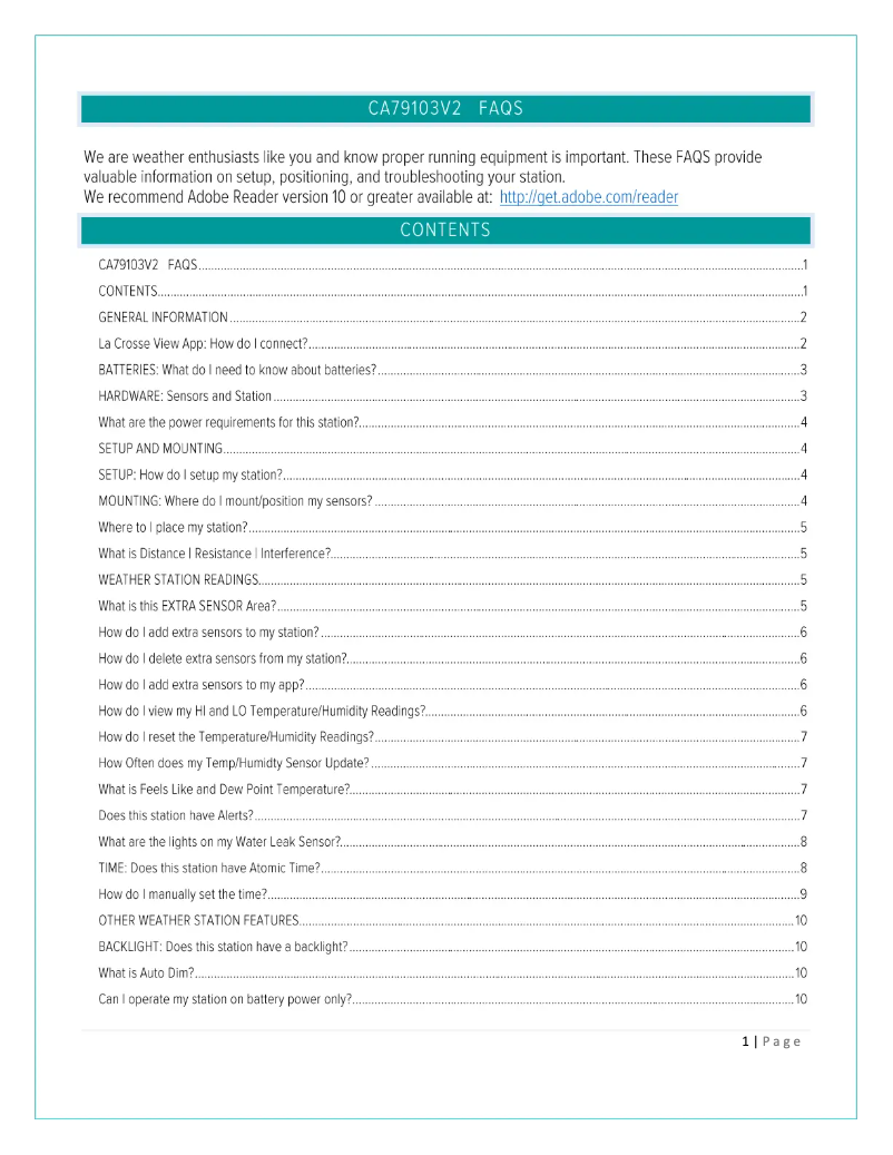 First page image of the manual for CA79103V2