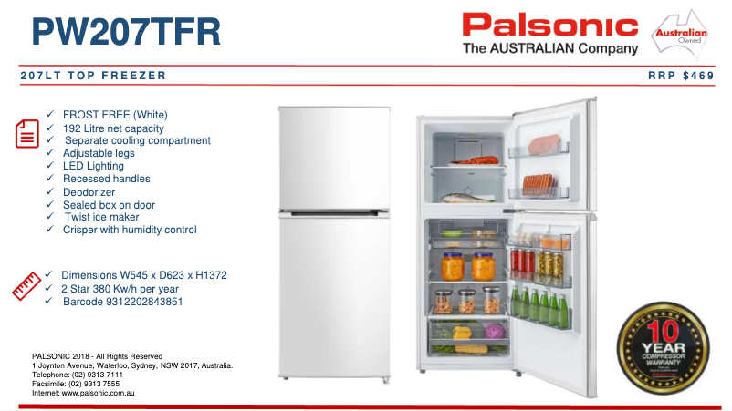First page image of the manual for PW207TFR