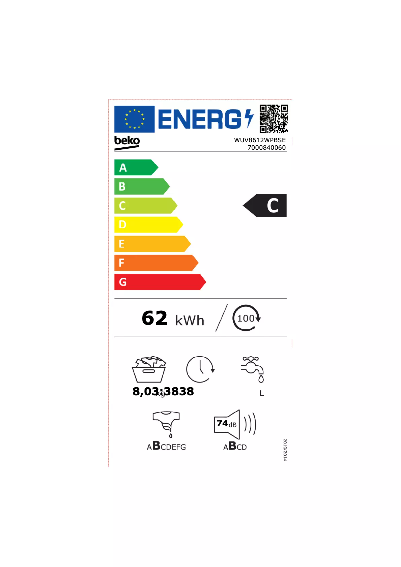 Page 1 of the manual User Manual Beko WUV8612WPBSE