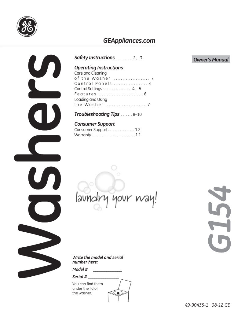 First page image of the manual for GCWP1800DWW