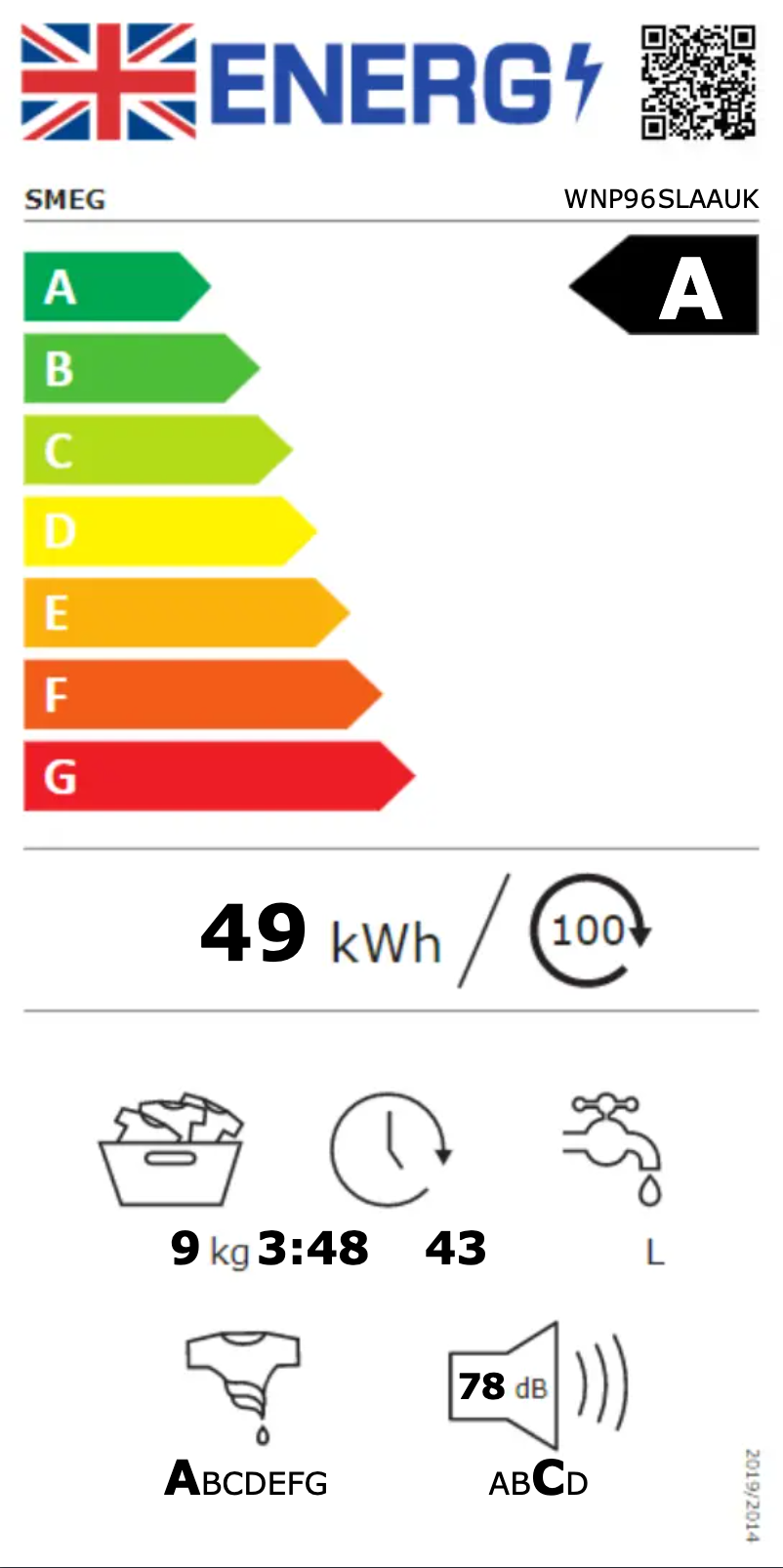 Page 1 of the manual Energy Label Smeg WNP96SLAAUK