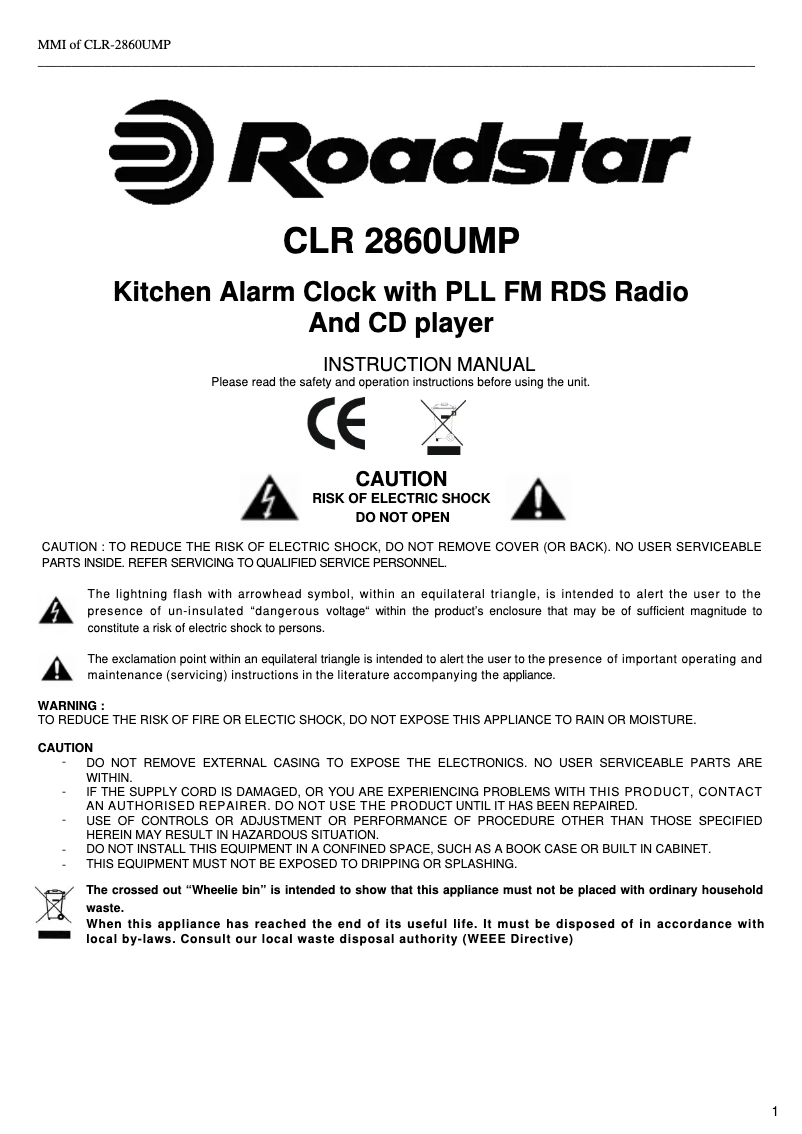 First page image of the manual for CLR-2860UMP