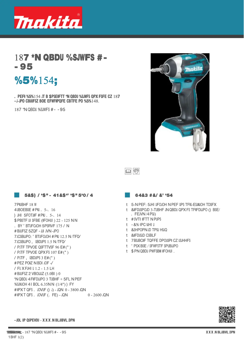 Page 1 of the manual Technical Sheet Makita DTD154Z