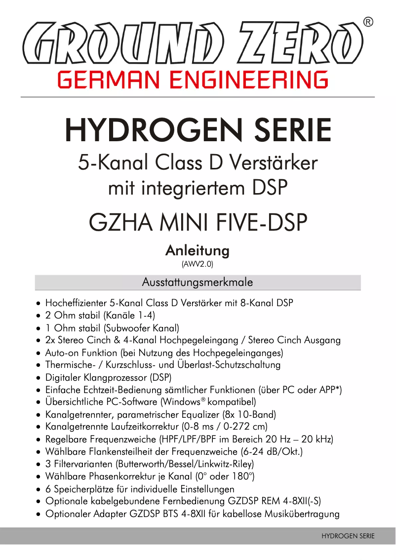 First page image of the manual for GZHA MINI FIVE-DSP