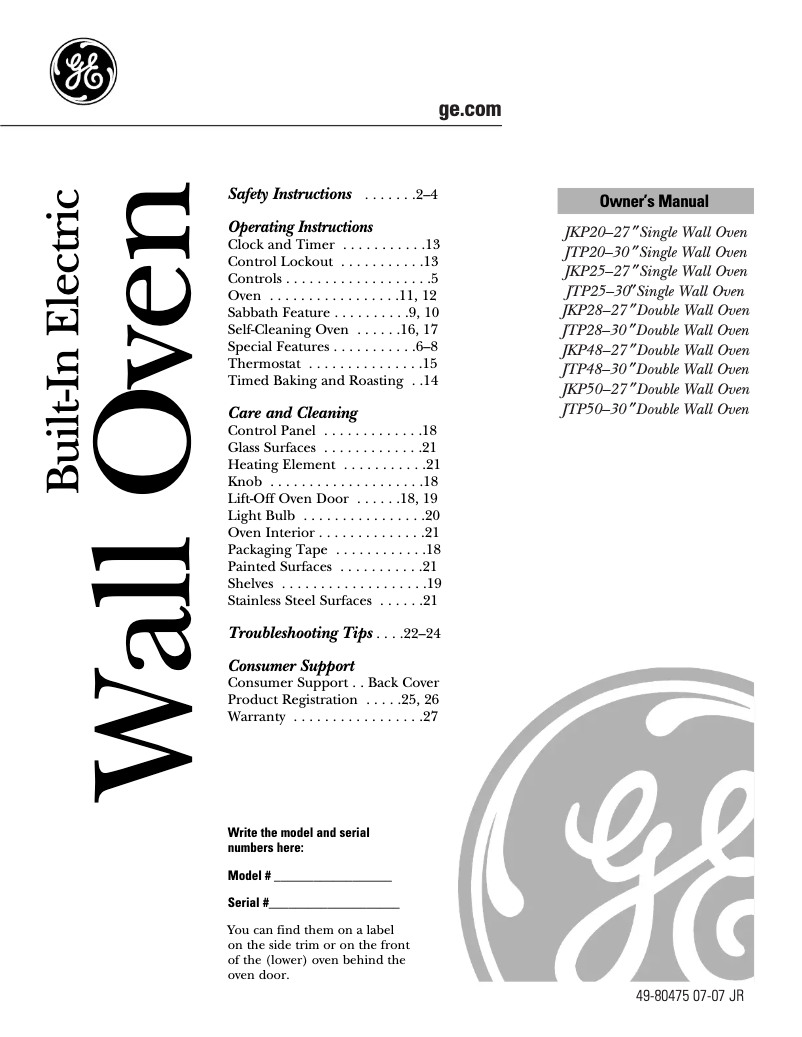 First page image of the manual for JTP20BFBB